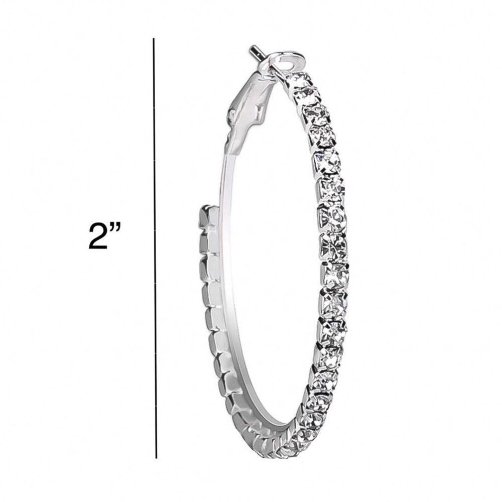 Silver & Crystal 2” Hoop Earrings - Picture 8 of 8